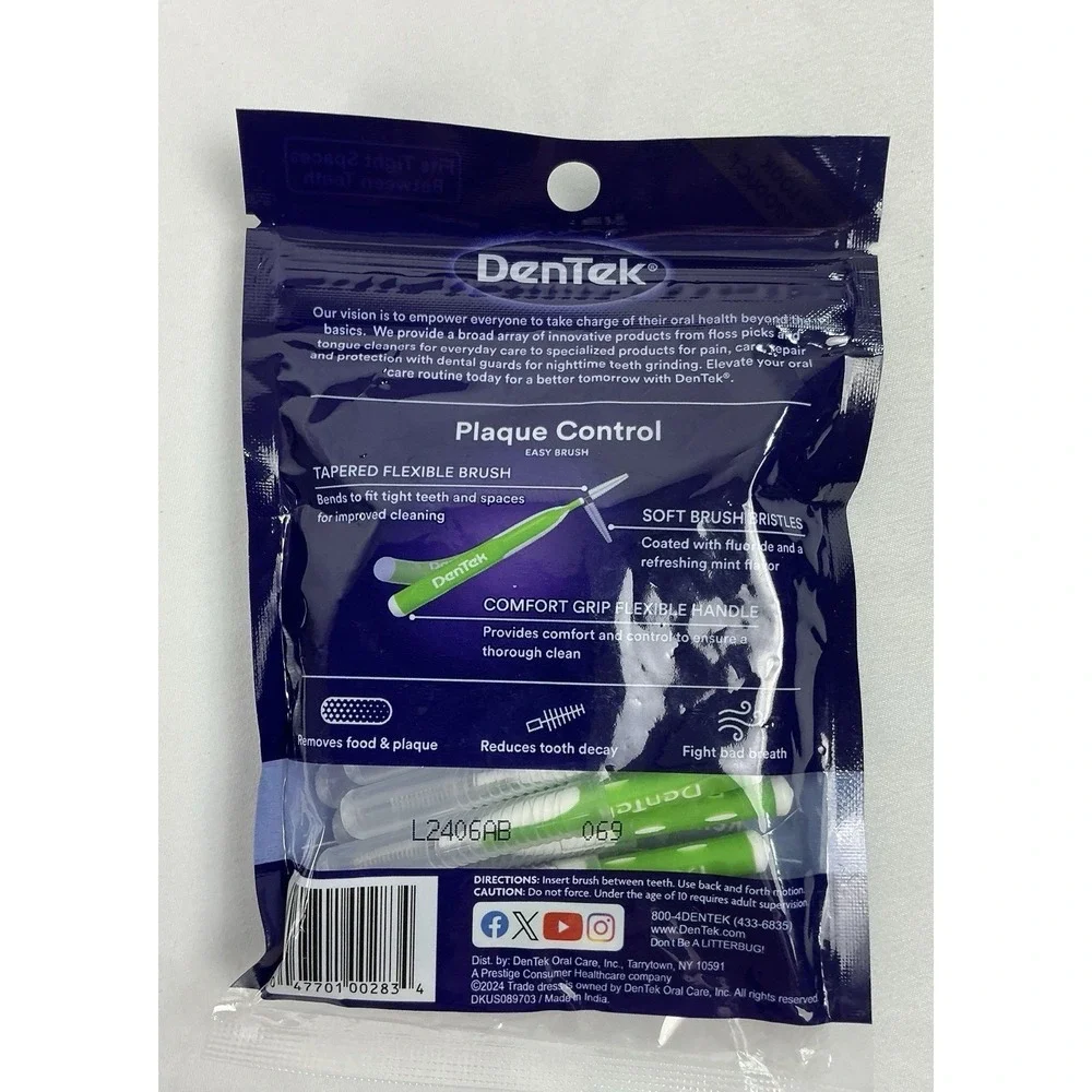 2 Packs DenTek Plaque Control Easy Brush Interdental Brushes Fit Tight Spaces 16